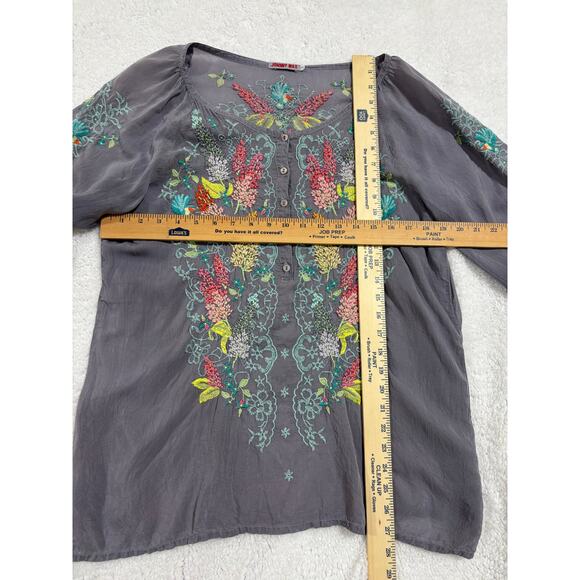 Johnny Was Embroidered Boho Peasant Tunic Top Gray Multicolor Floral Size L - Picture 4 of 6